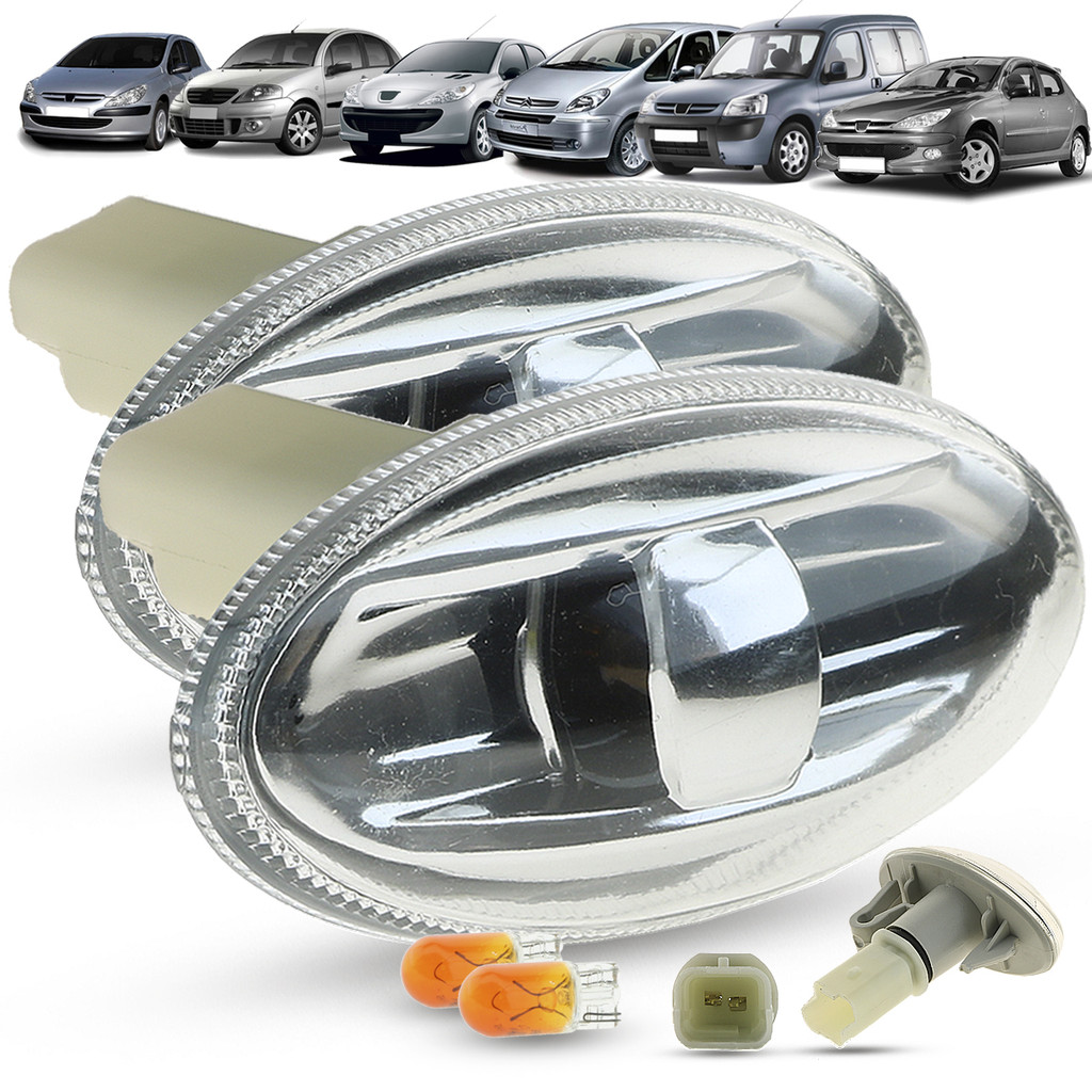 Par Lanterna Pisca Seta Lateral + Soquete Universal e Lâmpada Peugeot 206 207 307 Citroen C3 Xsara Picasso C5