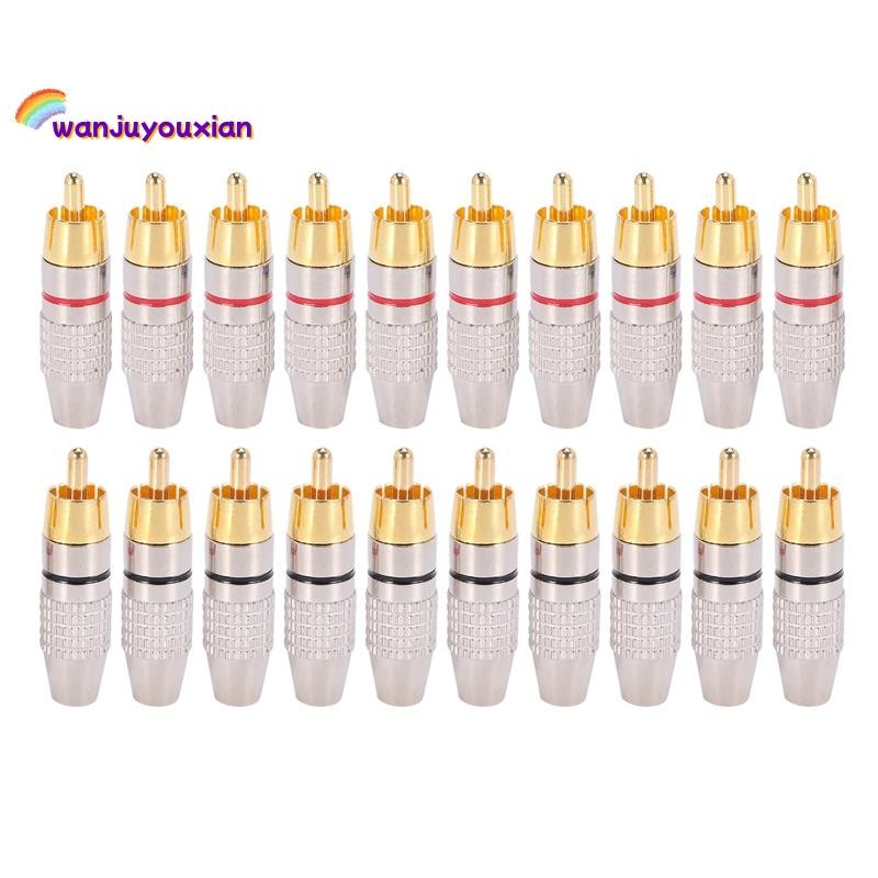 20 Pcs RCA Plug Áudio Vídeo Bloqueio Cabo Conector Banhado A Ouro