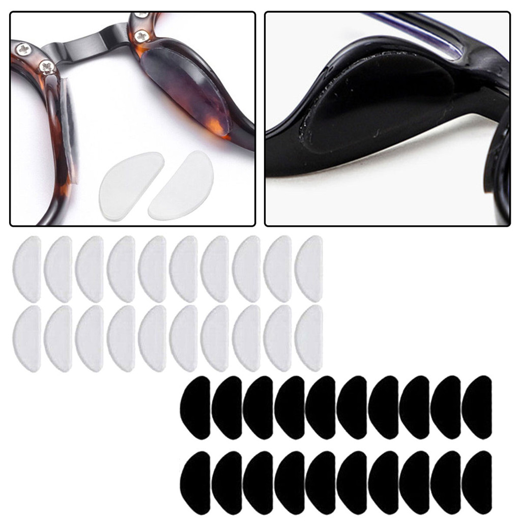 10 Pares Preto/Transparente Antiderrapante Óculos Protetores De Nariz Invisível Macio Silicone Autoadesivo Almofadas Suporte Adesivo Almofada Acessórios Para