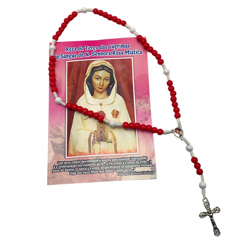 Terço Lágrimas De Sangue De Nossa Senhora Rosa Mística Com Folheto De Oração