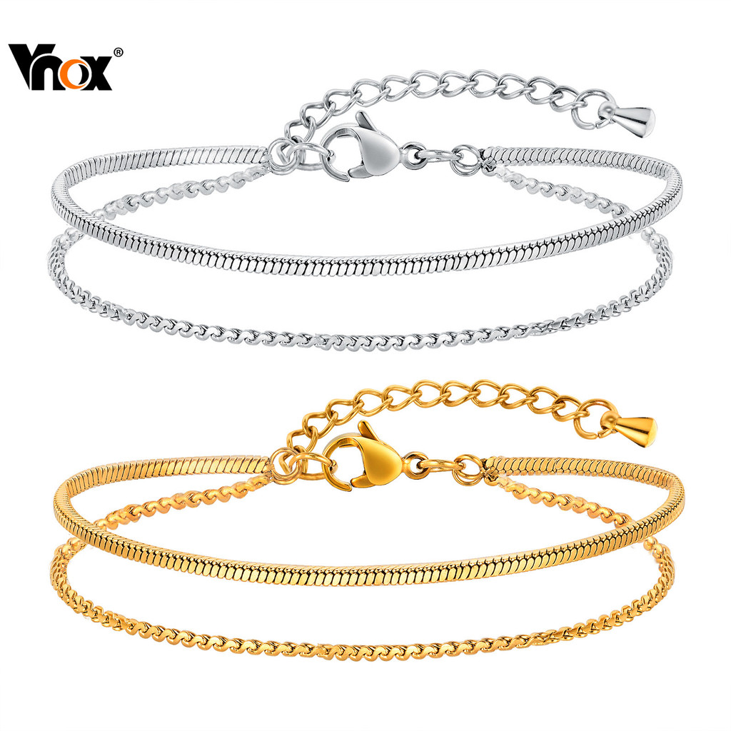 Pulseira De Empilhamento De Camada Dupla Vnox S Chain Square Snake Ajustável Para Mulheres E Meninas , Hipoalergênica Elegante Não Desbotada , Presente De Joia
