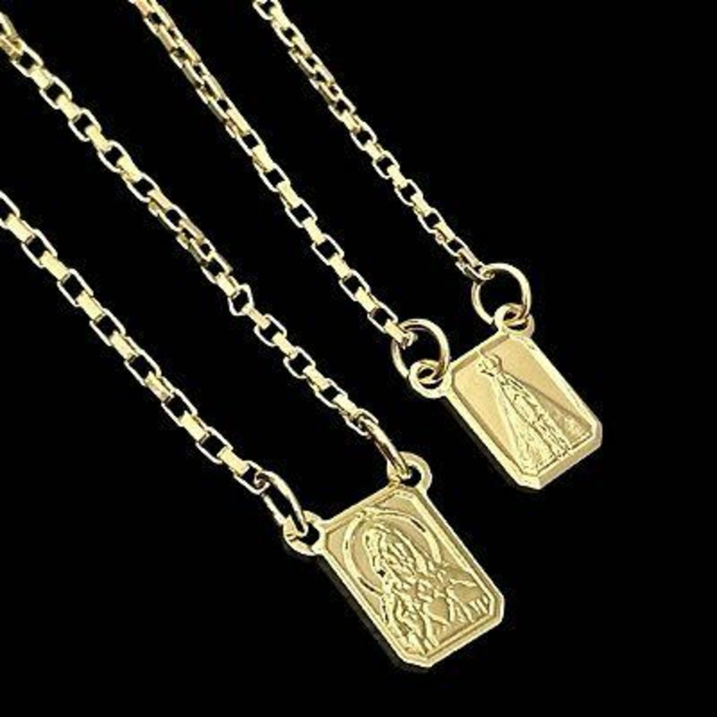 Corrente Escapulário Cartie Masculino Nossa Senhora Aparecida Plaquinha Jesus Banhado Ouro 18k a prata 925