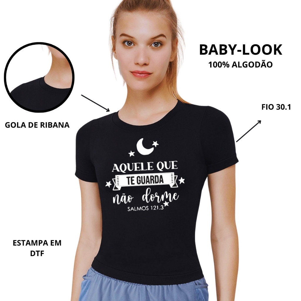 Camiseta Aquele Que Te Guarda Não Dorme Baby look Femenina 100%Algodão Envio Rapido Lançamento Novo Macia e Confortavel Femenino Unissex Desenhos Anime Animação Roupa Camisa Estilosa Frase Evangelica Crista Da Biblia de Deus
