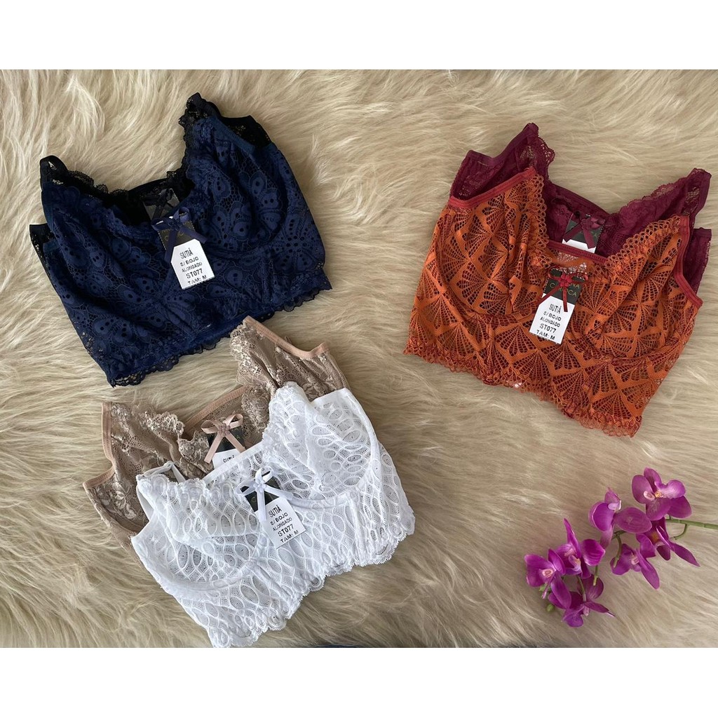 sutiã de renda sem bojo com aro de metal lingerie sutian renda Premium barato revenda st077 em Oferta na Shopee