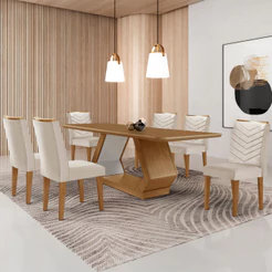 Conjunto Mesa para Sala de Jantar Alvorada 180cm MDF Tampo Laminado Canto Copo e 6 Cadeiras Liz