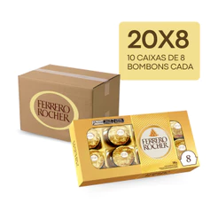 Kit 20 Caixas Ferrero Rocher 8 Un Chocolate Ao Leite Com Avelã 100g Wafer Crocante Recheio Cremoso