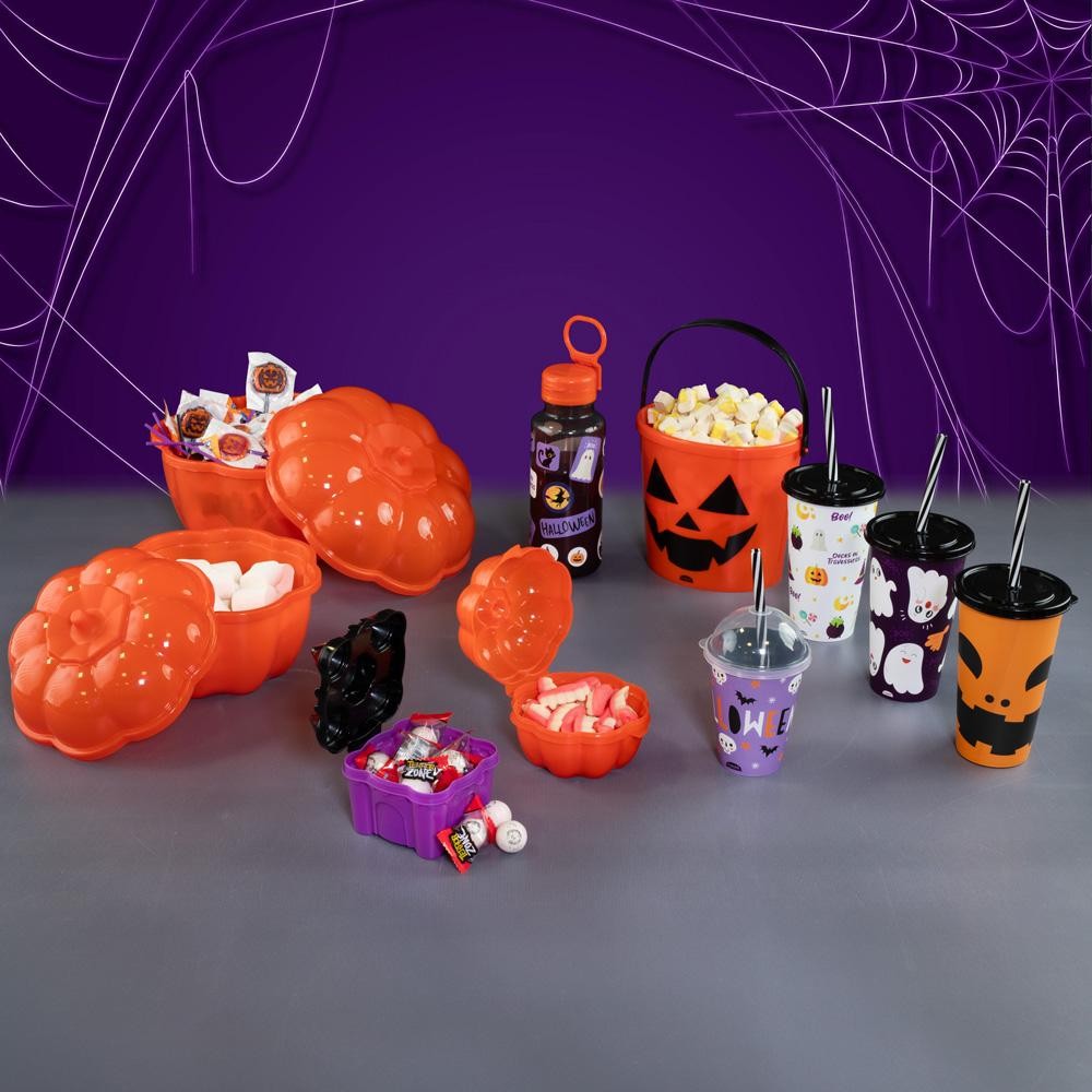 Detalhes do Pote Castelo Halloween Dia das Bruxas Roxo Preto Plasútil