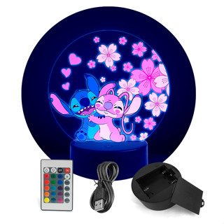 Luminária Stitch & Angel Namorados - RGB + Controle em Oferta na Shopee