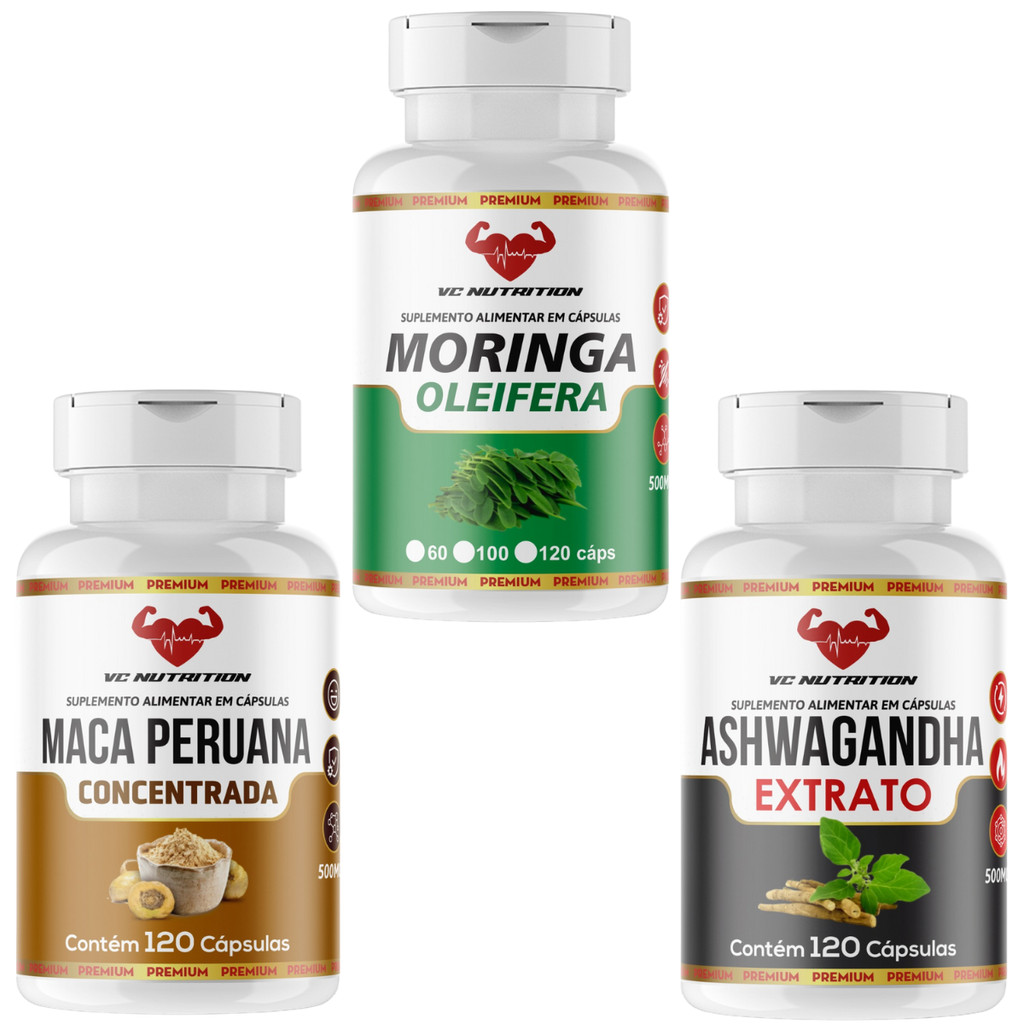 Moringa, extra Ashwagandha, Maca extra concentrada 120 capsulas cada pote em Oferta na Shopee