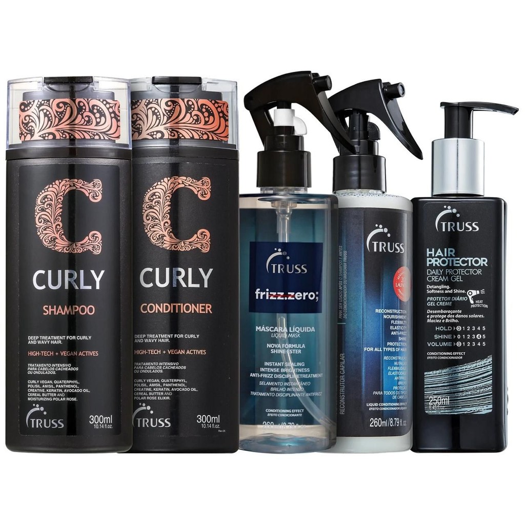 Kit Truss Curly  - Shamp. e Condi. 300ml + Uso Obr. Reconstrutor 260ml + Frizz Zero Máscara 260ml + Hair Protector 250ml