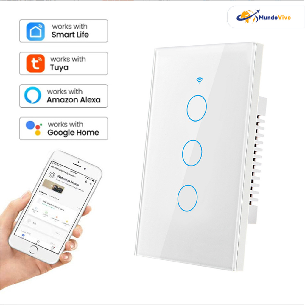1 2 3 Botões Smart Interruptor Tomada WiFi Controle Seguro