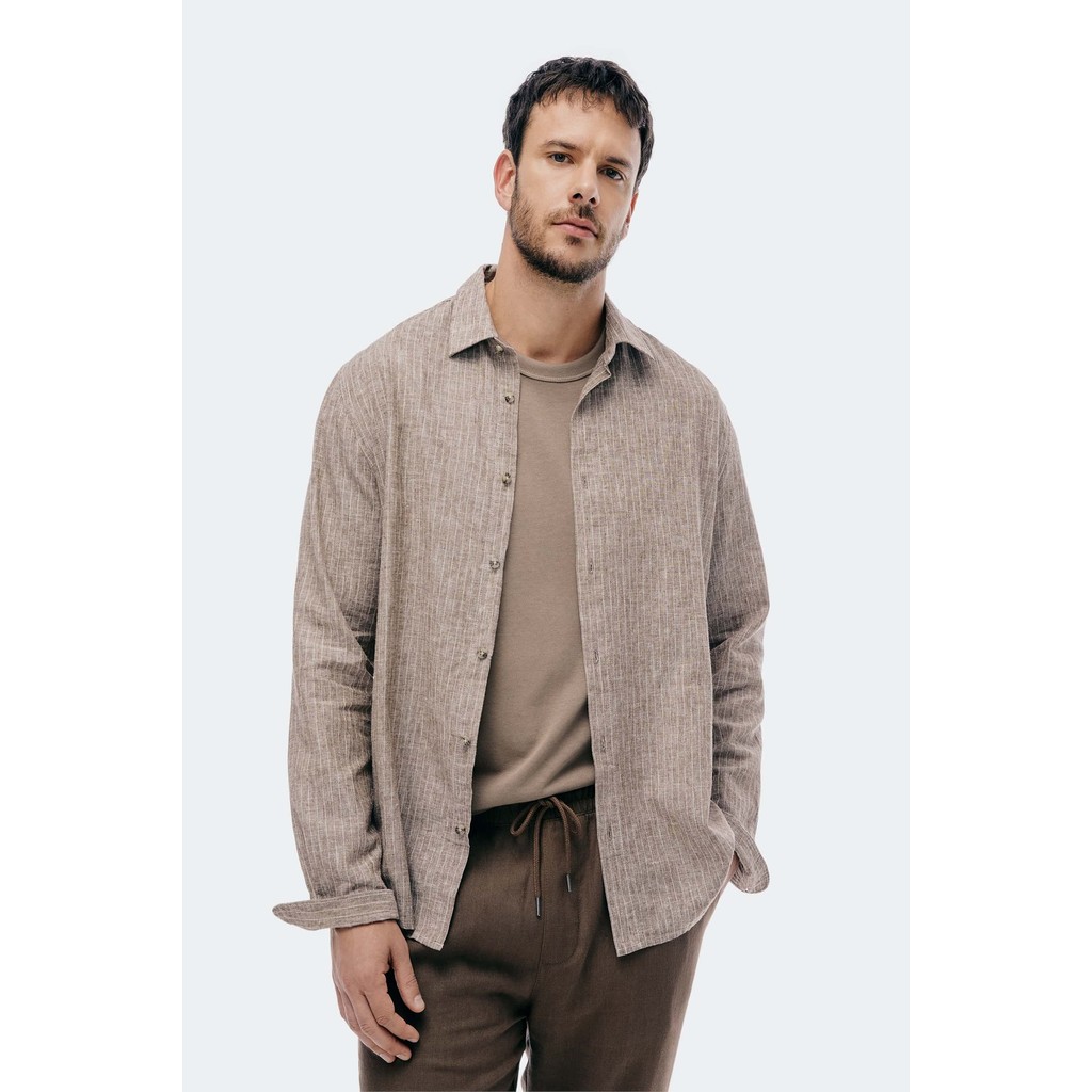 CAMISA MASCULINA MANGA LONGA LISTRADA EM LINHO - HERING