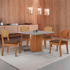 Mesa de Jantar Eloise 90cm Tampo MDF Vidro com 4 Cadeiras Copper Premium Moderna Mobília