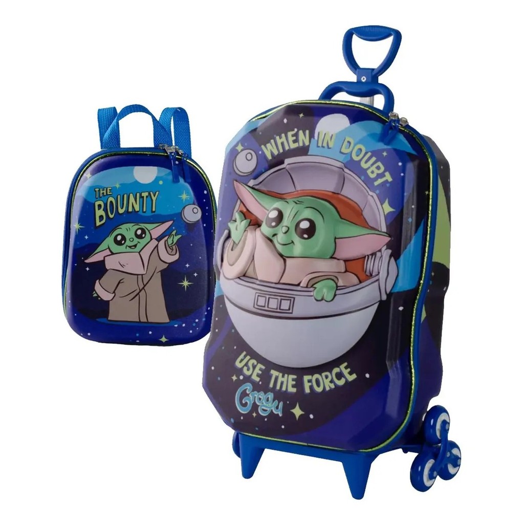 KIT MOCHILA DE RODINHA STAR WARS GROGU + MOCHILA DE COSTA