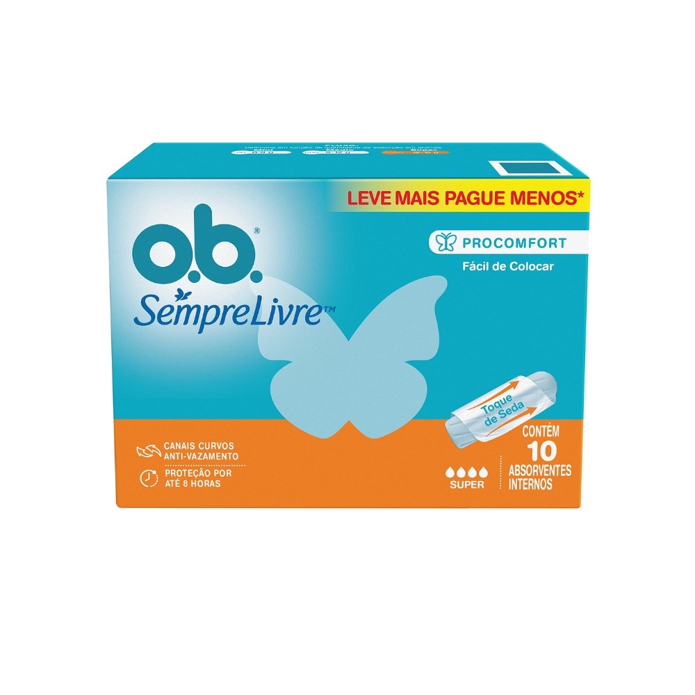 O.B. Absorvente Original Super, Branco, Pacote De 10 Unidades (Leve 10 Pague 8) -