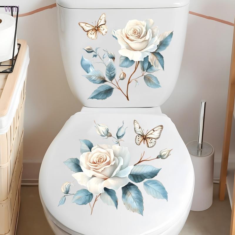 2 Folhas De Adesivo De Banheiro , Moderno E Minimalista , Padrão De Flor , Pinturas Autoadesivas Para Decoração Sala De