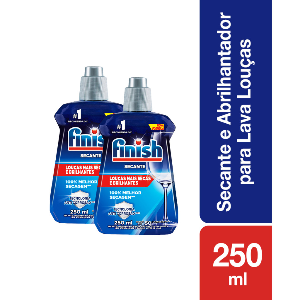 Kit Com 2 Secantes Abrilhantador Lava-Louças Finish 250ml - Home & Living
