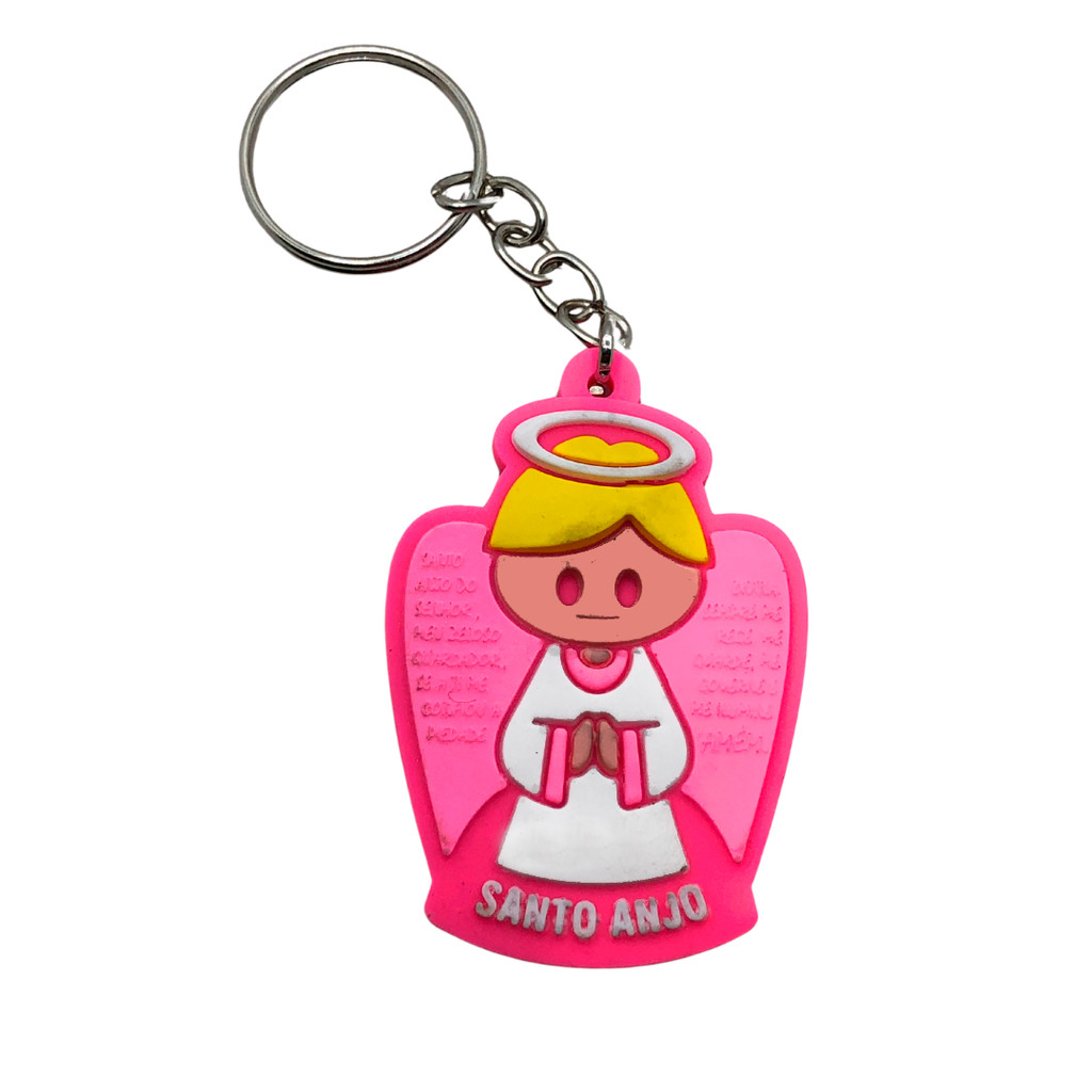 Chaveiro Emborrachado Oração Anjo Da Guarda Santo Anjo Rosa