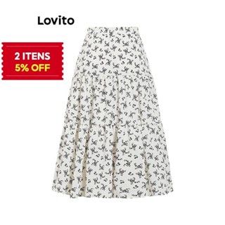 (Trendy) Lovito Saia Longa Simples com Estampa de Flores para Mulheres LNE17088 (Branca) em Oferta na Shopee