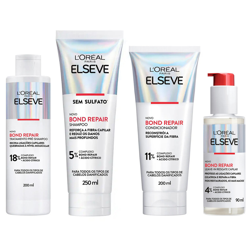 KIT ELSEVE PRÉ SH + SH + COND + LEAVE-IN BOND REPAIR CABELOS DANIFICADOS - 4 ITENS em Oferta na Shopee
