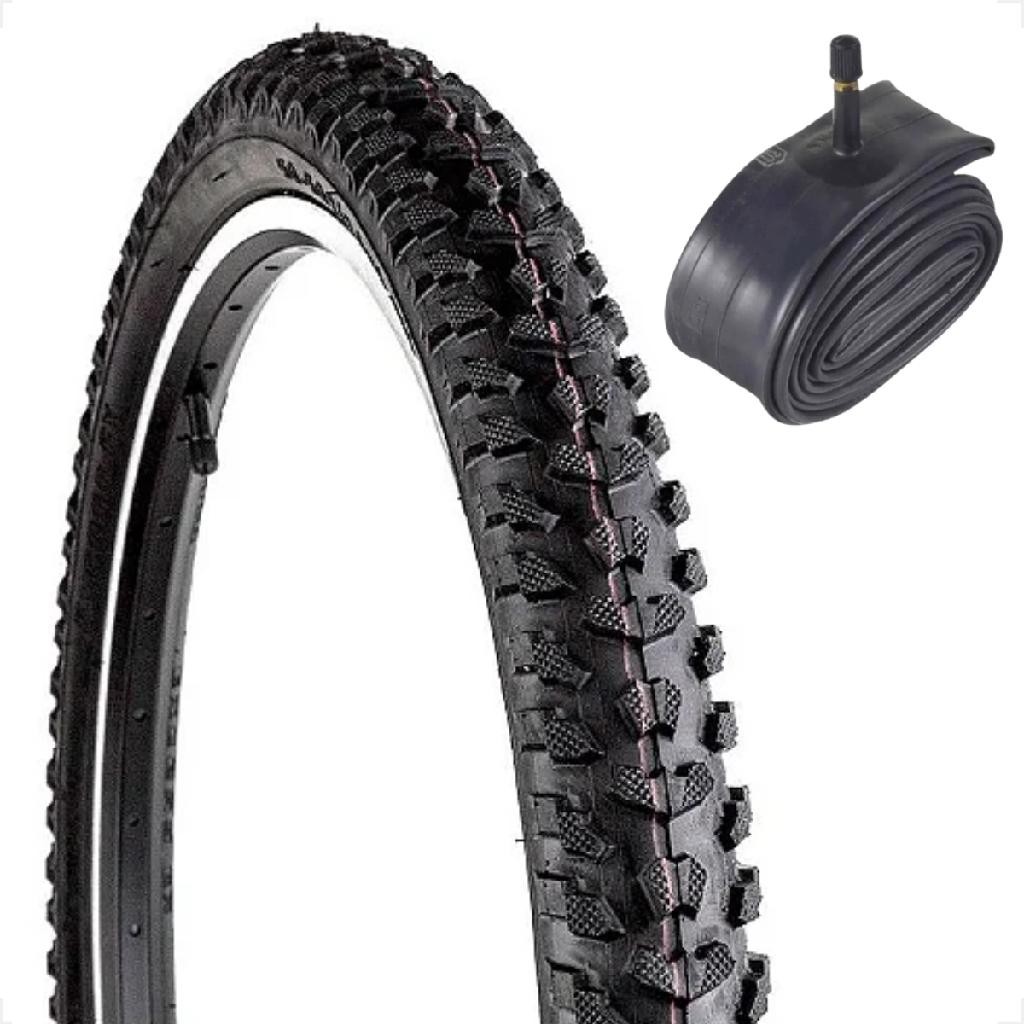 Pneu bicicleta Levorin Excess aro 24 x 1.95 Cravudo Infantil mtb banda leve + Camara bico grosso 