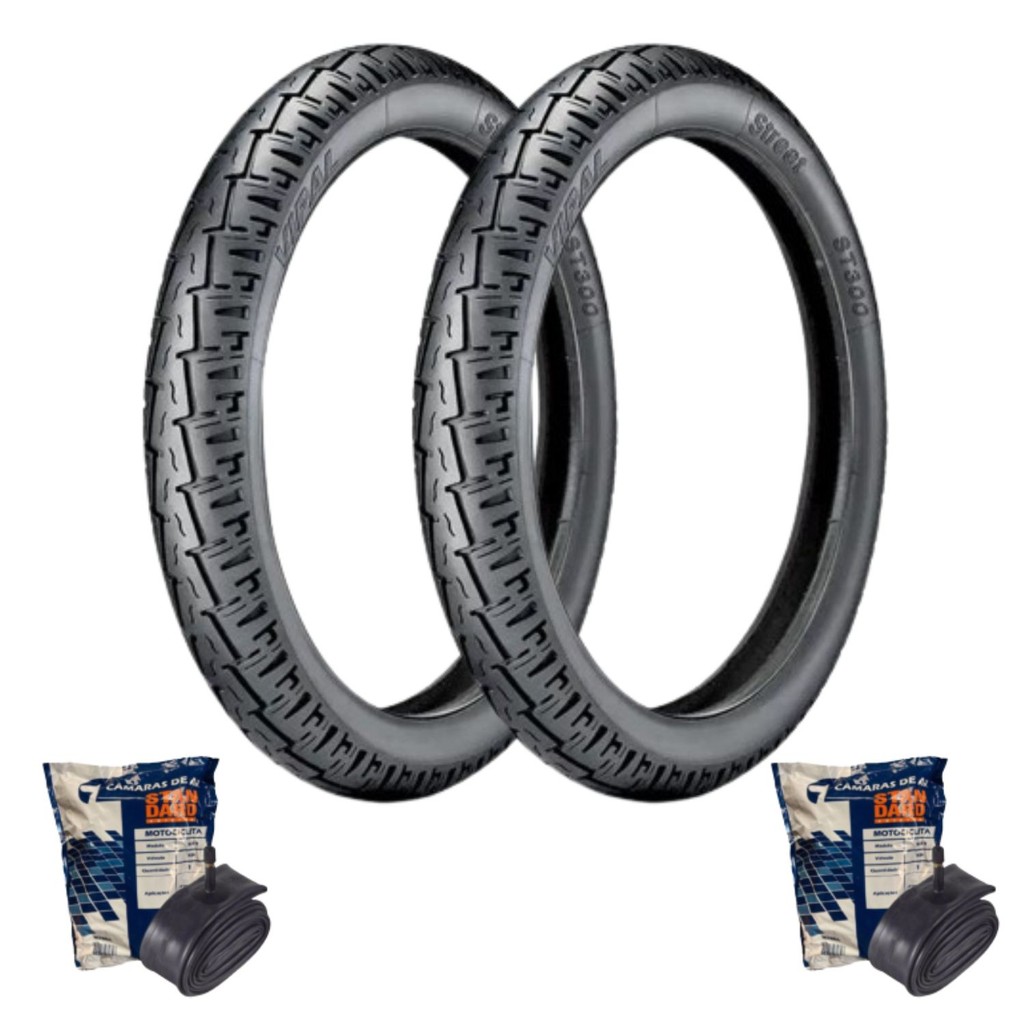 Par de Pneus Para Moto Vipal ST300 90/90-18 Traseiro e 2.75-18 Dianteiro Com Câmaras MG18 Gulfair. Para Titan, Fan, YBR, em Oferta na Shopee