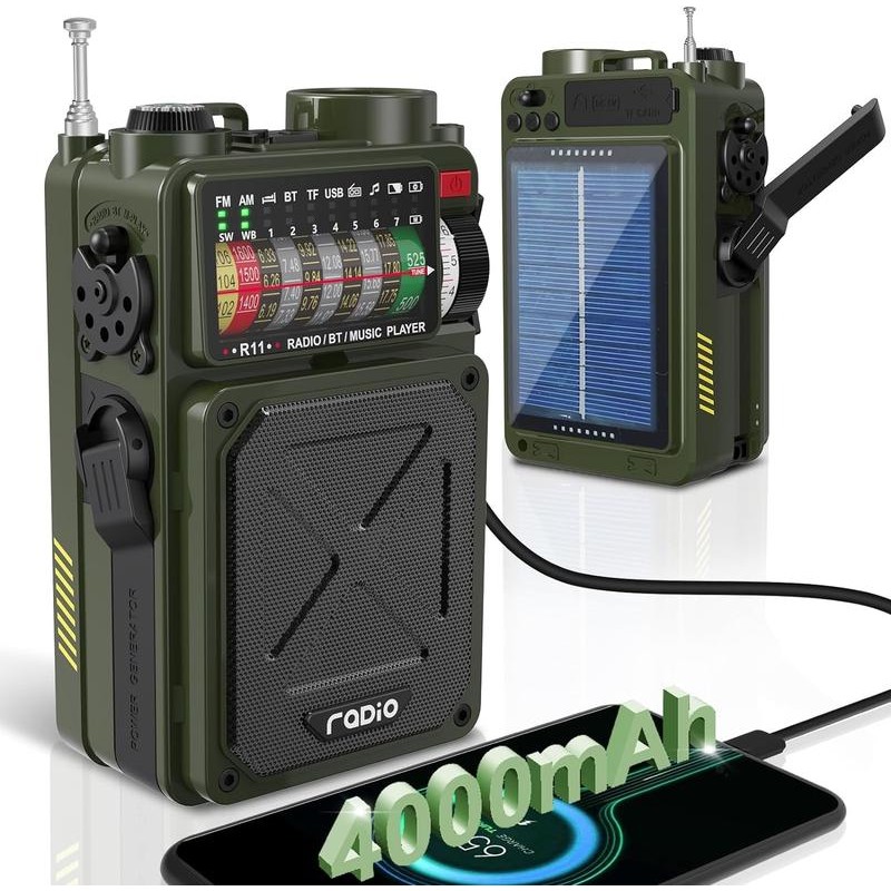 Rádio Meteorológico NOAA 4000mAh , AM/FM/WB/SW , Bluetooth , Lanterna , SOS E Energia Solar Para Preparação De Furacão S