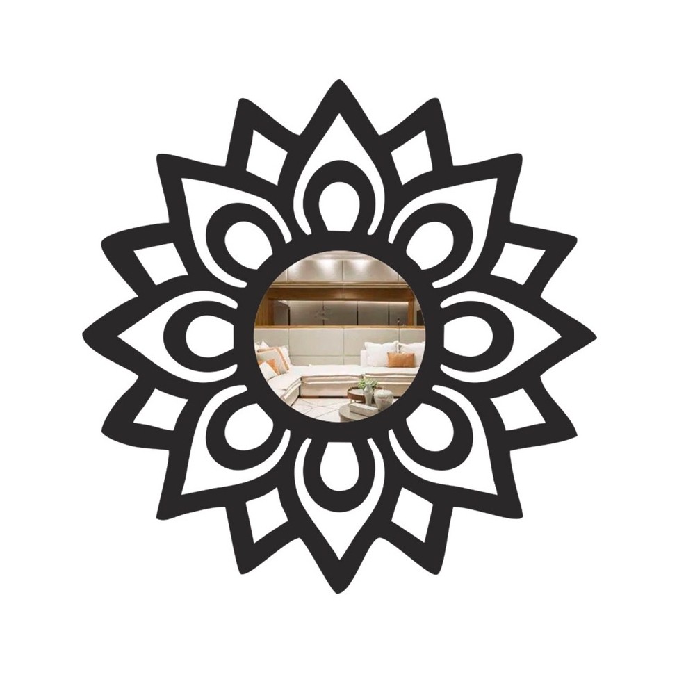 Imagem Lindo Espelho Decorativo Mandala Florada em Vários Tamanhos Moldura em Madeira MDF