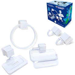 Acessórios Para Banheiro 5 Peças Em PVC Branco Ou Preto Porta Toalha Saboneteira Papeleira Cabide