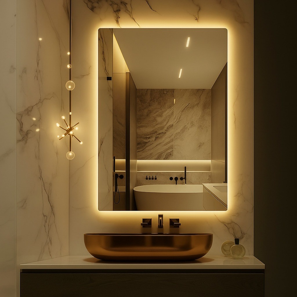 Espelho Retangular VERTICAL Led Fundo Luz Indireta Tamanhos 60x40 Cm a 90x70 Cm em Oferta na Shopee