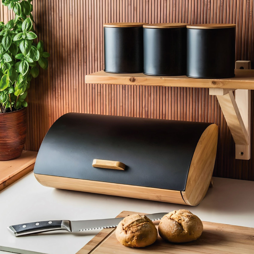 Organizador Porta Pão de Bambu com Tampa de Metal – Ideal para Bolos, Pães e Panetones em Oferta na Shopee