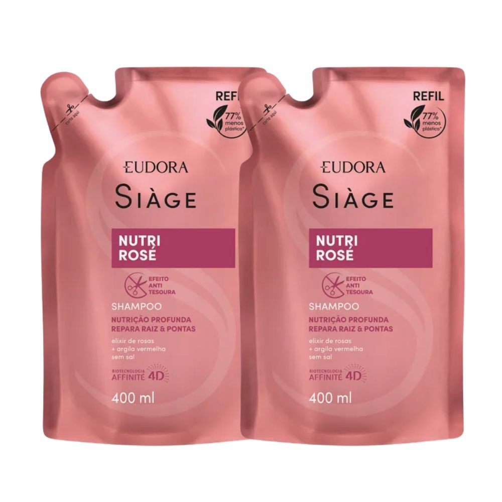 Kit 2 Refil de Shampoo Nutri Rosé Nutrição Raiz e Pontas 400ml Eudora Siàge