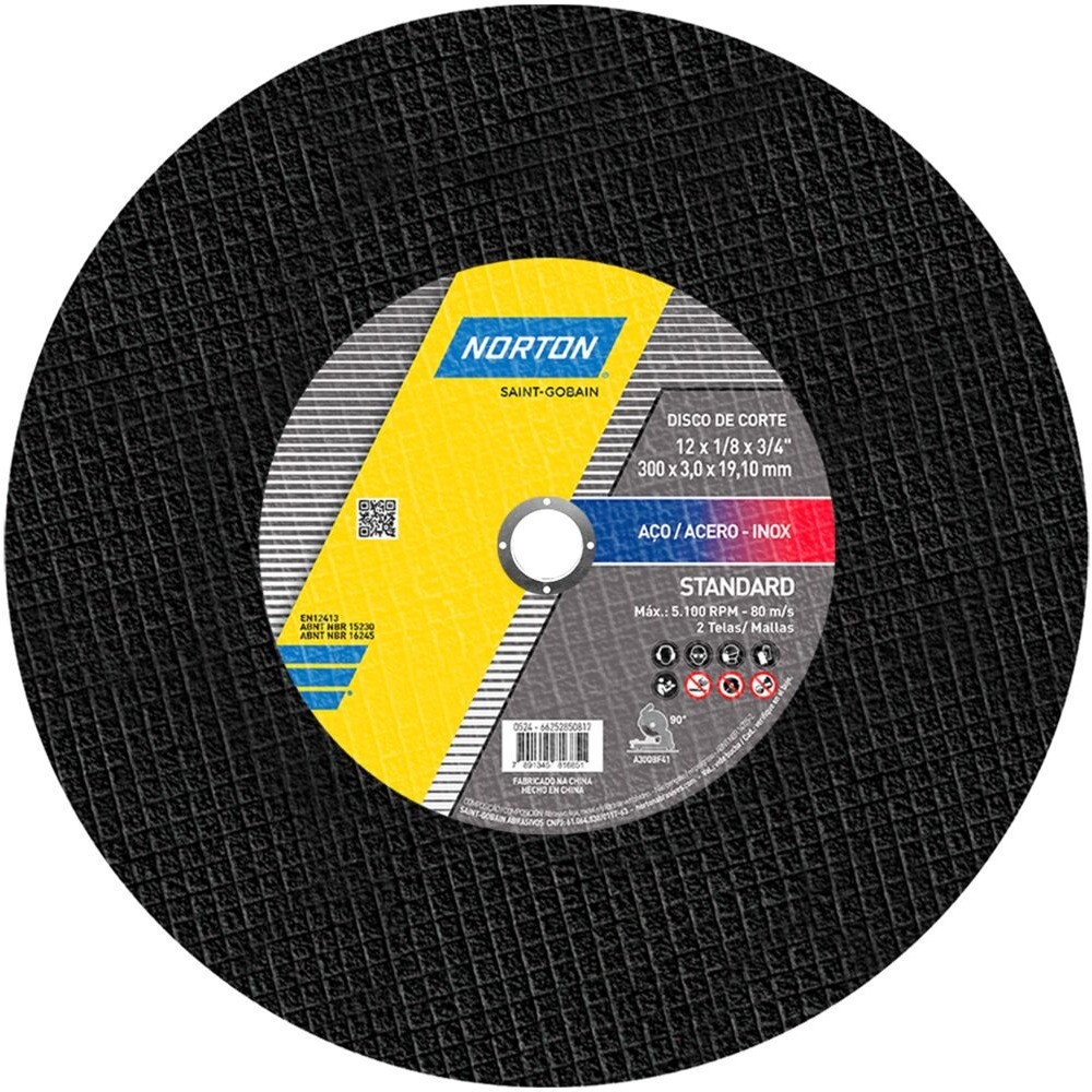 Disco de corte para metal e inox 12" x 3/4" x 3 mm - Standard Norton - Home & Living