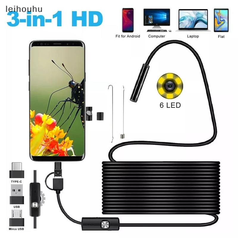 leiho 5.5MM Câmera Endoscópica Android 3 Em 1 Micro USB Tipo C Boroscópio À Prova Dwaterproof Água LED Inspeção Do Carro
