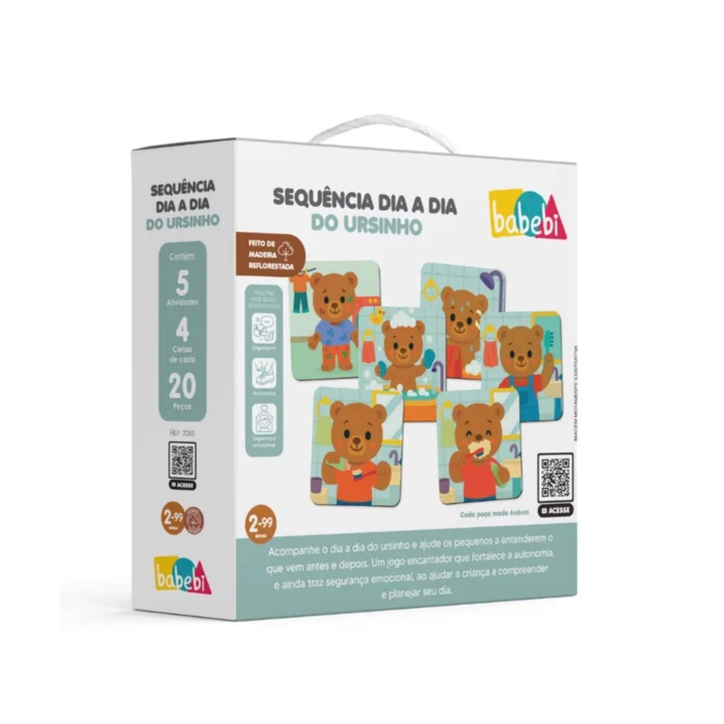 Brinquedo Infantil Sequência Dia a Dia do Ursinho Babebi Educativo Criança Presente Desenvolvimento
