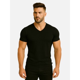 Camisa Gola V Masculina Básica Decote V Rasa Masculina Viscose Elastano Confortável Manga Curta