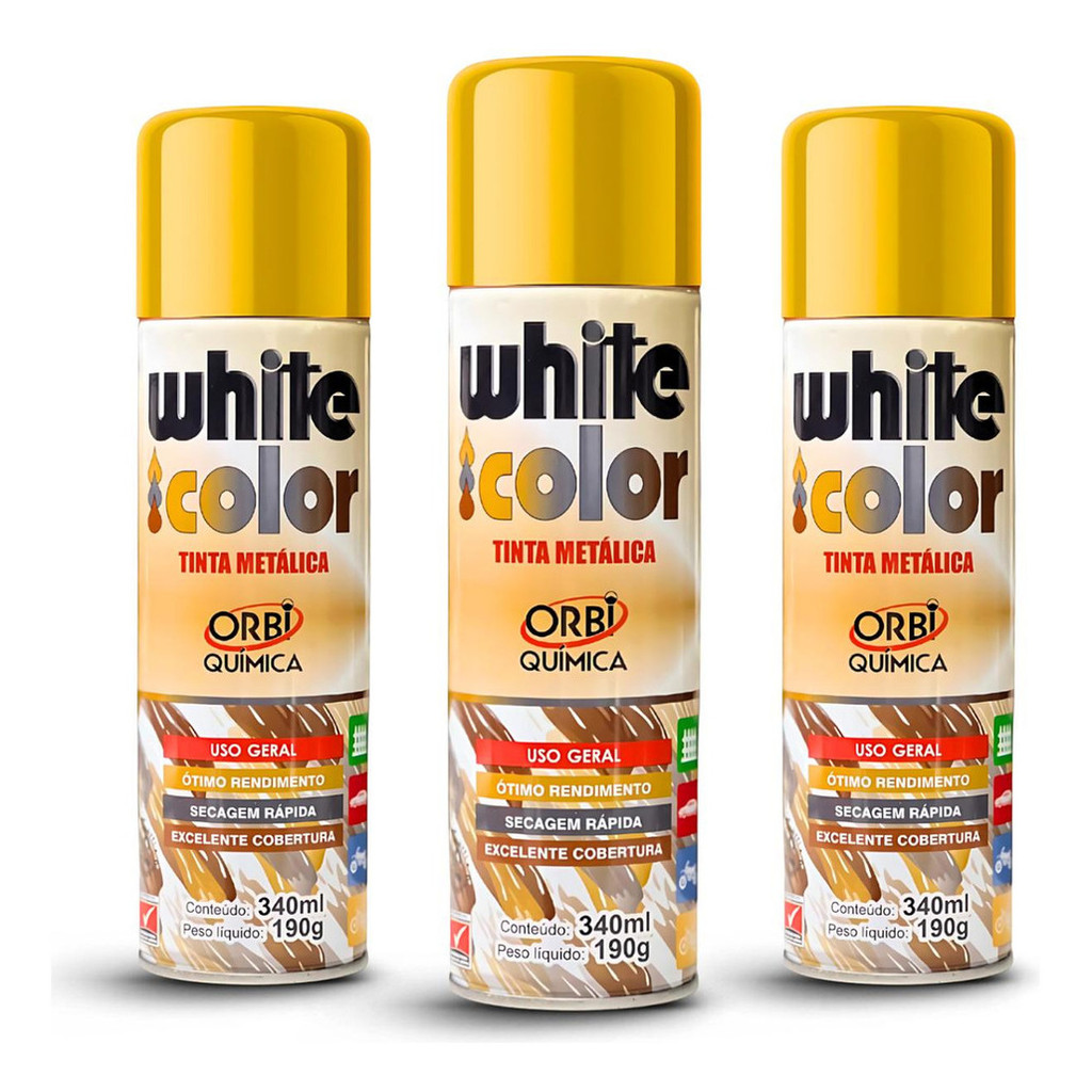 Kit 3 Un Tinta Spray Cor Ouro Metalico Dourado Premium 340ml Premium em Oferta na Shopee