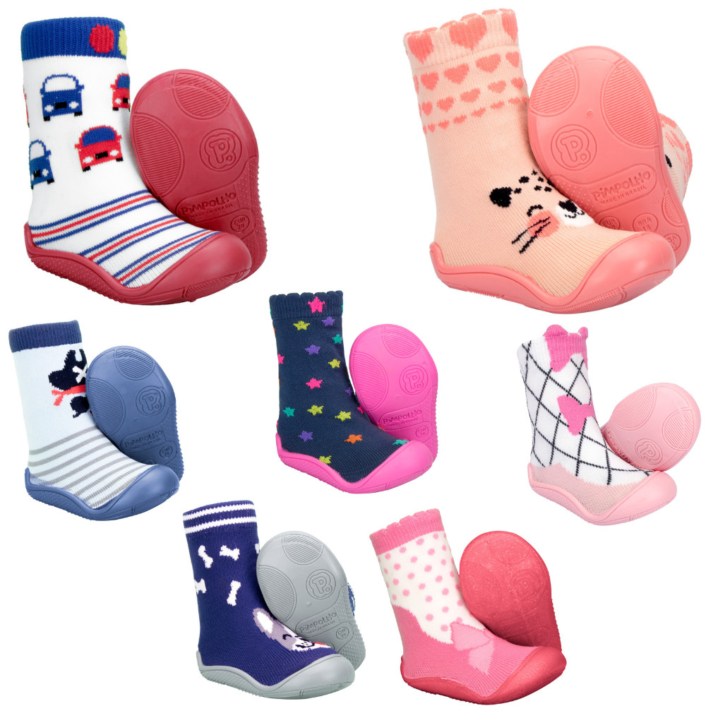 Meia Sola Antiderrapante Infantil Bêbe Pimpolho Tam 17 ao 22 em Oferta na Shopee