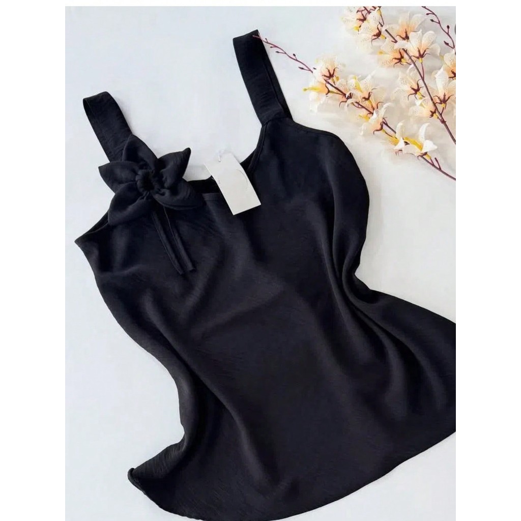 Regata feminina de duna alca grosso com detalhe de flor simples pra verao em Oferta na Shopee