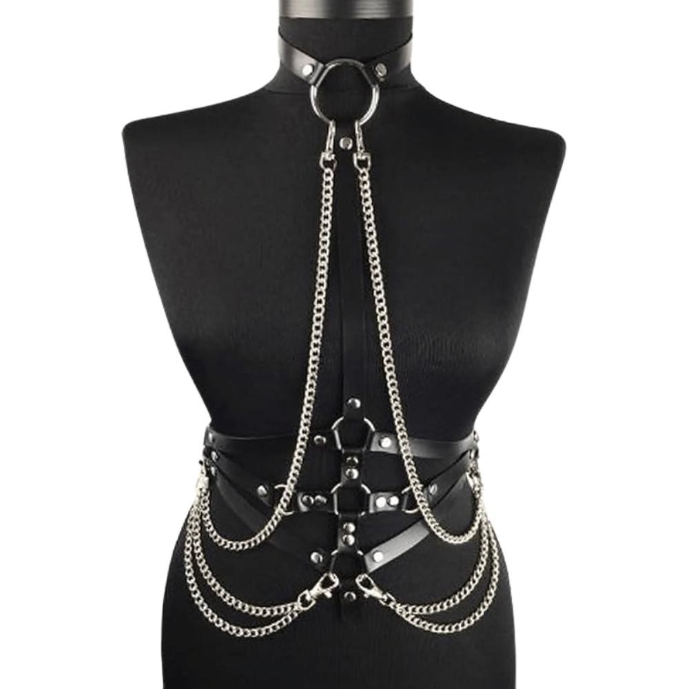 Harness Corrente Arreio Feminino Arnês de couro punk