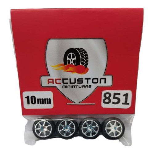 Rodas com pneu de borracha Para Customização de Hot Wheels Matchbox 1/64  Ac Custon  10 mm modelo 851 Perfil Baixo