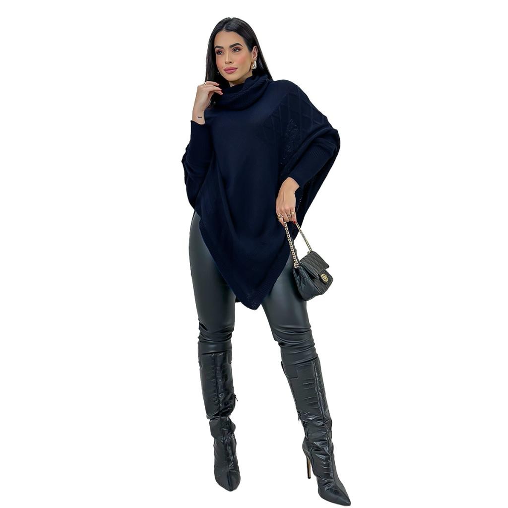 Poncho Tricot Feminino Elegante Moda Casual Inverno Casaco Capa De Frio Tricô