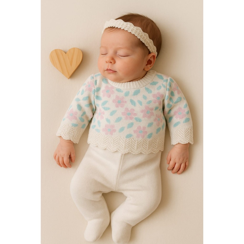 Conjunto Blusa Flor Calça Menina Recem Nascido Tricô Rn Bebê Infantil em Oferta na Shopee