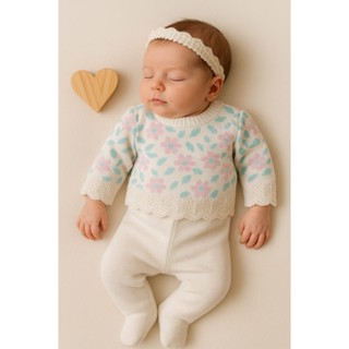 Conjunto Blusa Flor Calça Menina Recem Nascido Tricô Rn Bebê Infantil em Oferta na Shopee