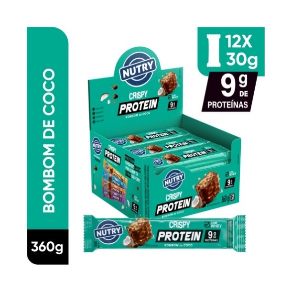 Barra De Proteina Crispy Bombom De Coco 9g Proteina Nutry Com 12 Unidades De 30g
