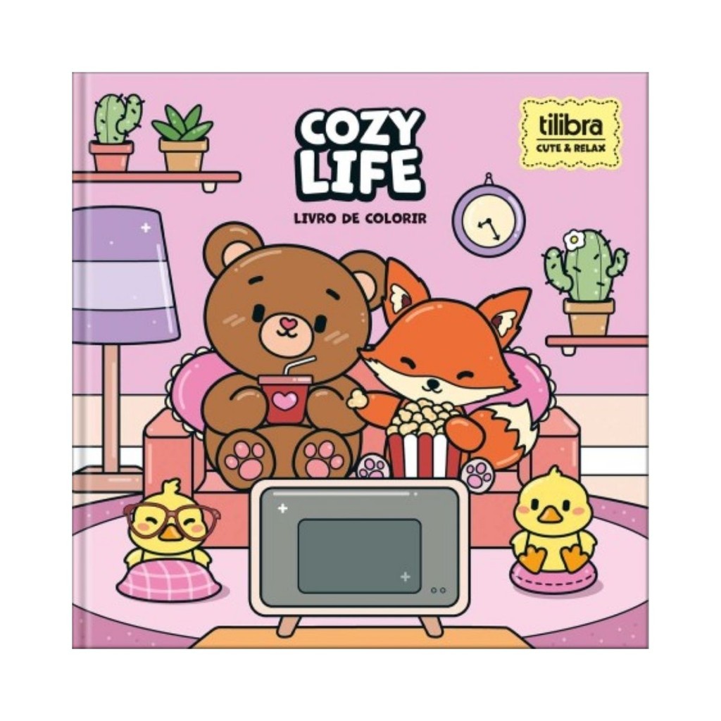 Livro de Colorir Cozy Life Tilibra Cute & Relax 39 Desenhos Pintura com Capa Dura Criatividade