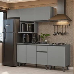 Armário de Cozinha Completa 240 cm Cinza Nice Madesa 06