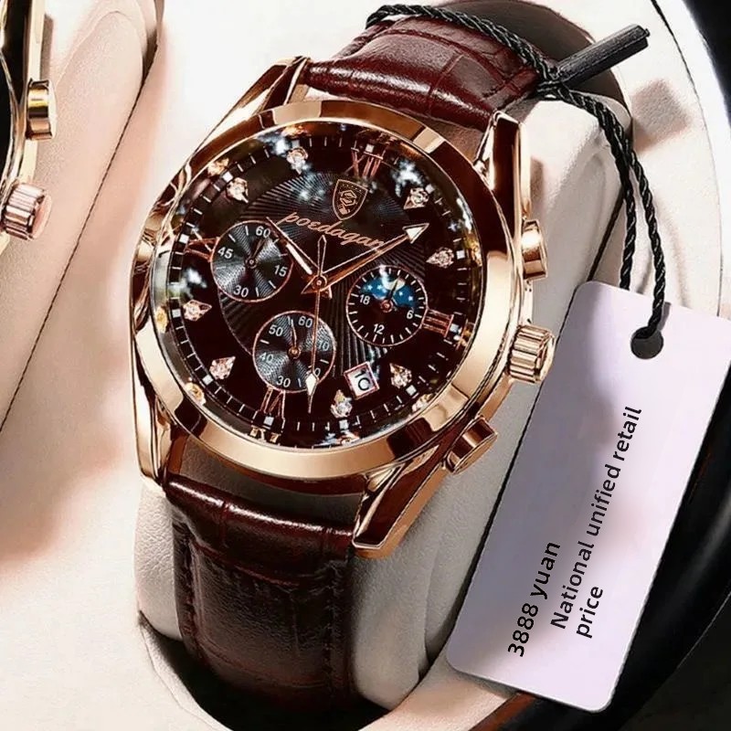 POEDAGAR Relógio Masculino Nova Marca De Luxo À Prova Dwaterproof Água Luminosa Esporte Pulso Quartzo Militar Couro Genu