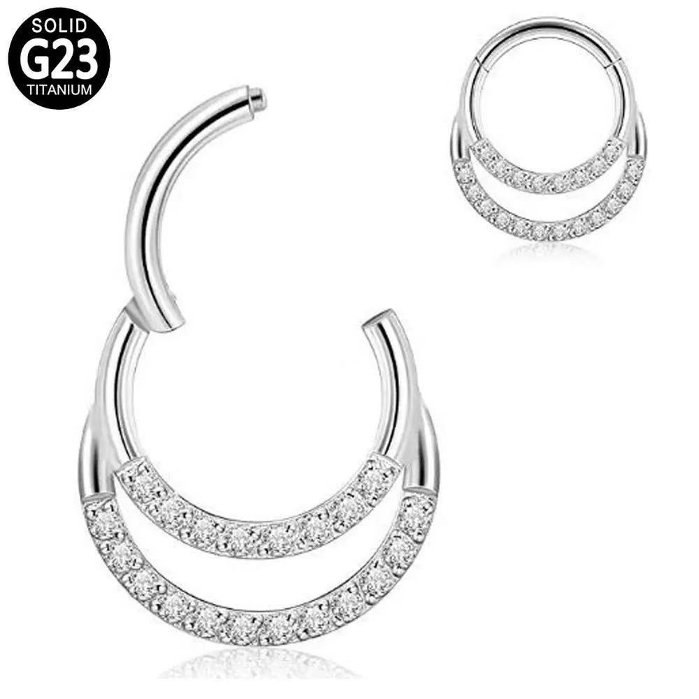 G23 Piercing argola dupla cravejada em zircônia em titânio articulada daith, septo, cartilagem ,helix Moda em Oferta na Shopee