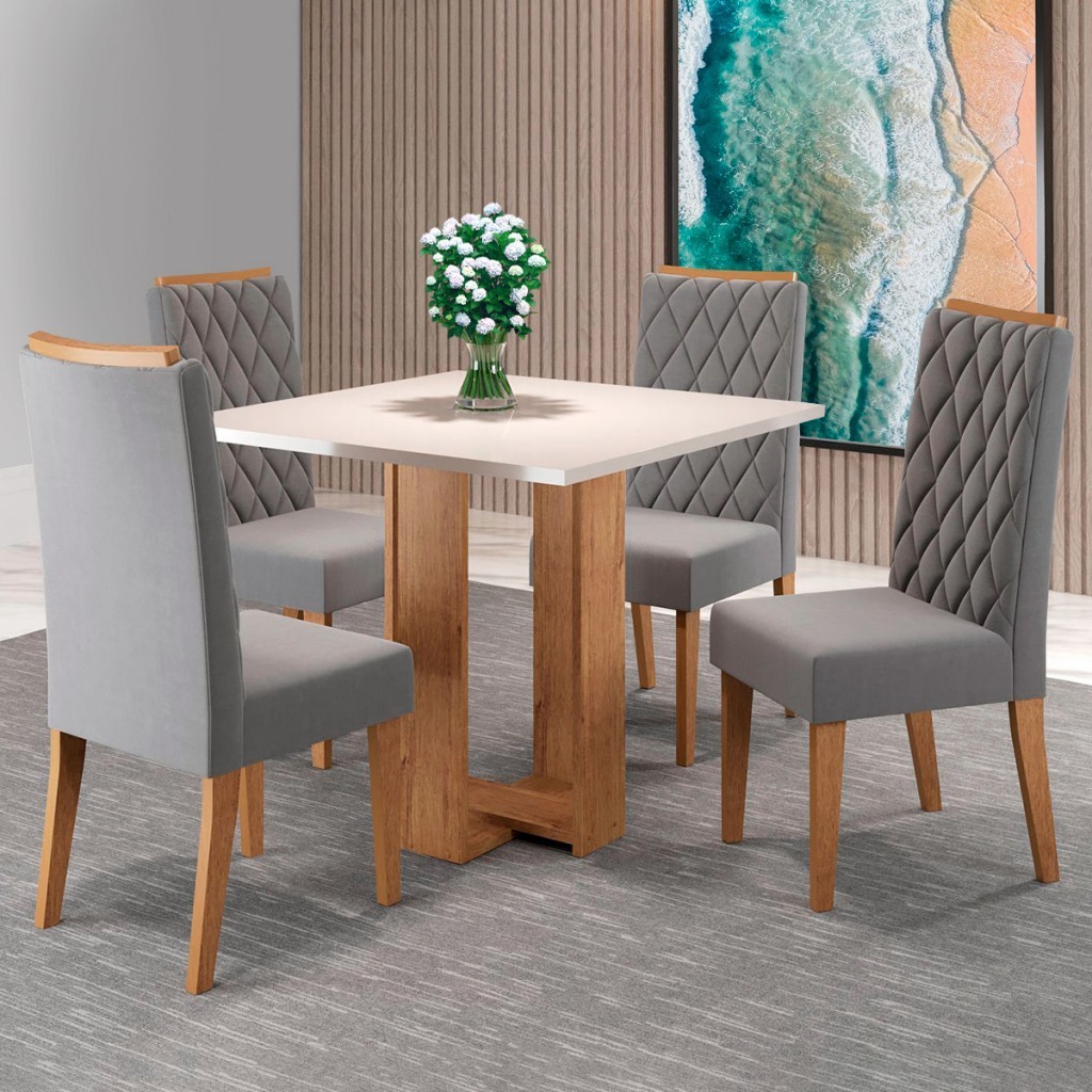 Mesa de Jantar 4 Lugares Sophia Diamantina Mel/Blonde/Veludo Cinza - Panorama Móveis em Oferta na Shopee